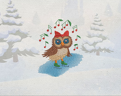 Ice skating owl — Machine embroidery design animals christmas embroidery embroidery design embroidery digitizer embroidery digitizing embroidery digitizing company