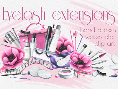 Eyelash extensions watercolor clipart hand drawn