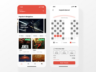 Movie Booking App UI Concept app appdesign bookingapp dailyui figma ios movie ui uiux useexperience userinterface ux