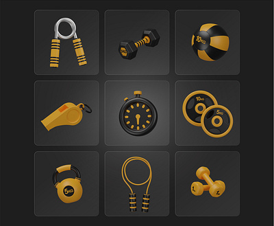 3D Icon Pack - Fitness Gym Workout Lifestyle on Yellow Images