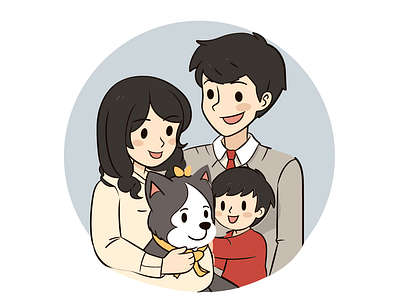 Joyful Family Moments - Illustrated with Pets adorable pets family and pets artwork family bonding family illustration family with pets happiness with animals heartwarming scenes illustrated family life joyful moments pet love