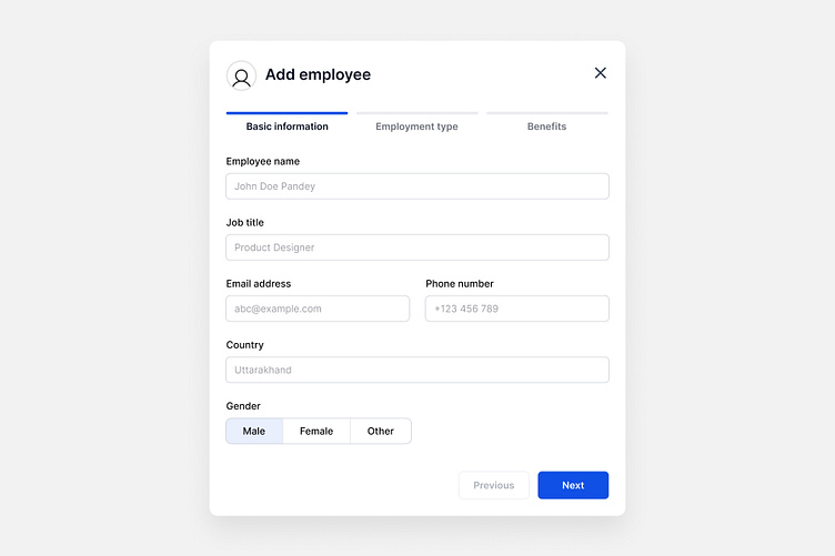 Add employee modals - UI by Divyansh Pandey on Dribbble