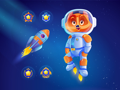 Cosmos fox character character cosmos fox game illustration mobilegame ranks rocket spacesuit stars vector
