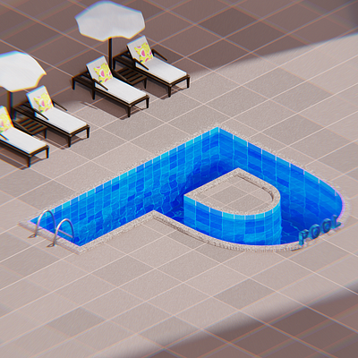 Letter P, POOL 3d 3dart 3dletters blender blender3d cereativ graphic design modeling poly typography