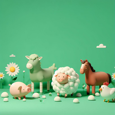 Binatang Ternak (Artificial Intelligance) 3d animation chiken farm horse illustration pig render sheep