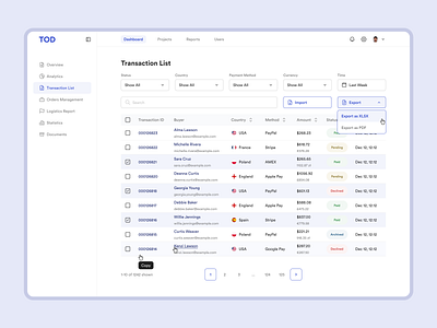 Transaction List (CRM) admin blue clean crm customer desktop filter flat list minimal order orders simple sort table transaction ui ux