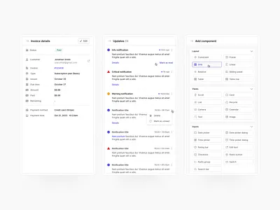 Drawers clean dashboard design enterprise interface minimal modern product saas software table ui ux visual