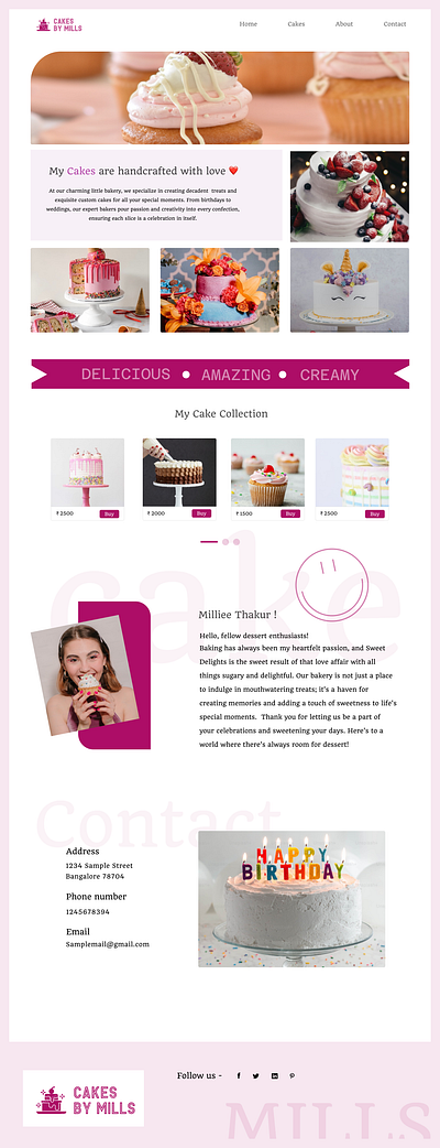 Cakes by Mills aesthetic bakery cafe cake shop minimalistic pink ui ux