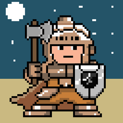 Pixel warrior adorable armour axe beach brown cute illustration nft nft art night photoshop pixel pixel art sand