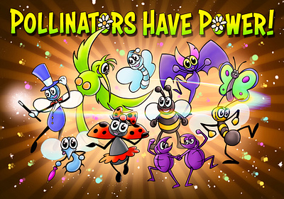 Pollinators have Power Children's book art artist bright colours childrens book digital illustration freehand drawing illustration illustrator