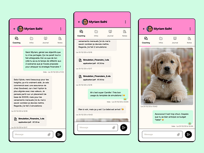 Snowball Back Office - Mobile View for Coachs back office brand chat colors cute feed genz interaction mobile neobrutalism neubrutalism product product design puppy responsive ui