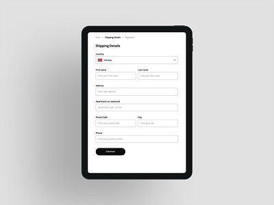 Shipping details dailyui form input fields shipping details tablet ui design uidailychallenge