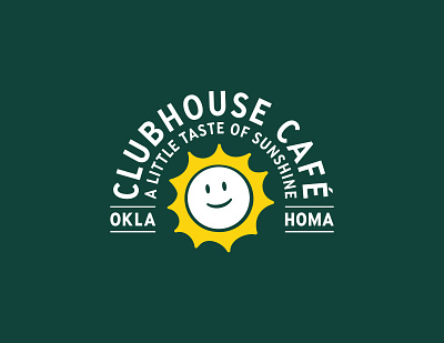 Clubhouse Café Badge 2.0 brand branding cafe coffee green identity logo mascot sun sunshine typography yellow