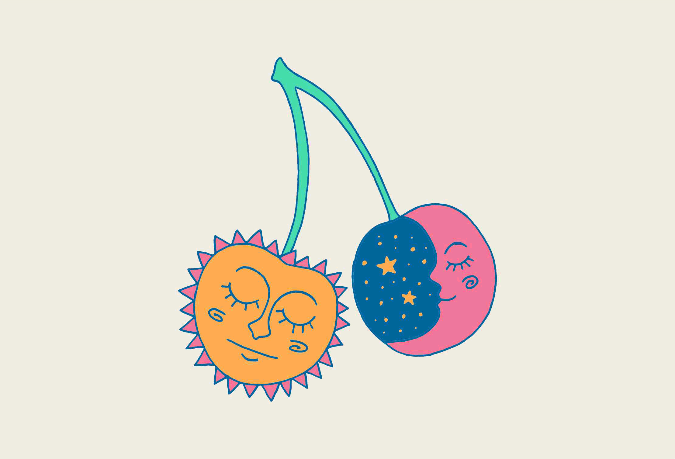 Solar & Lunar Cherries animation celestial cherries coreldraw graphic design graphic tee hand drawn illustration moon sun t shirt