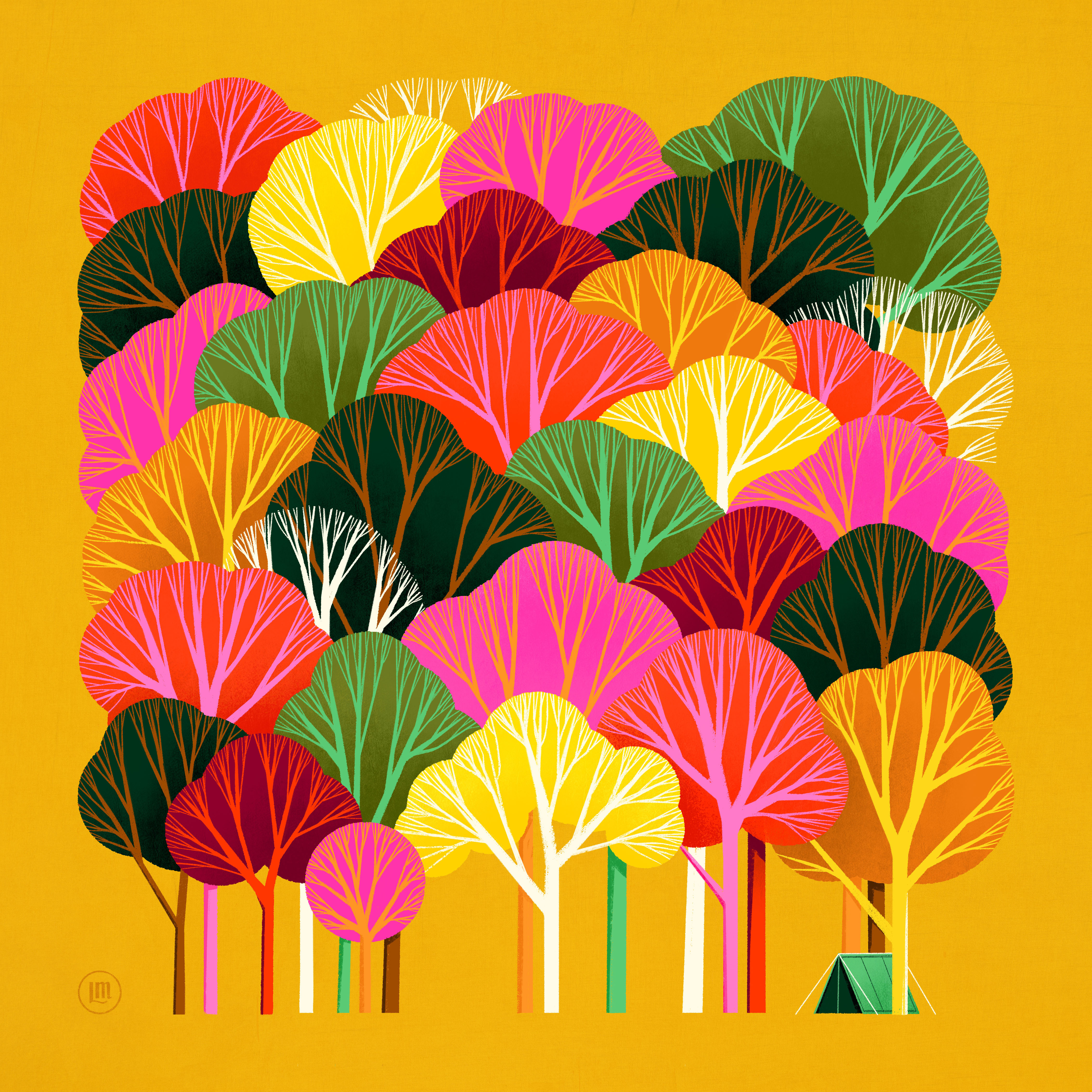 Peak Color autumn camp camping colorful fall illustration tent trees