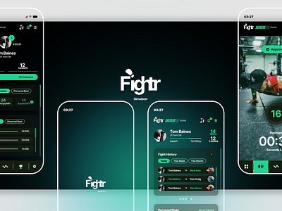 Fightr app branding concept dark theme design fitness game logo minimalistic mobile ui ui design ux design