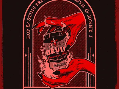 The Devil and Jonny J Illustration beer demon devil green illustration merch purple red typography