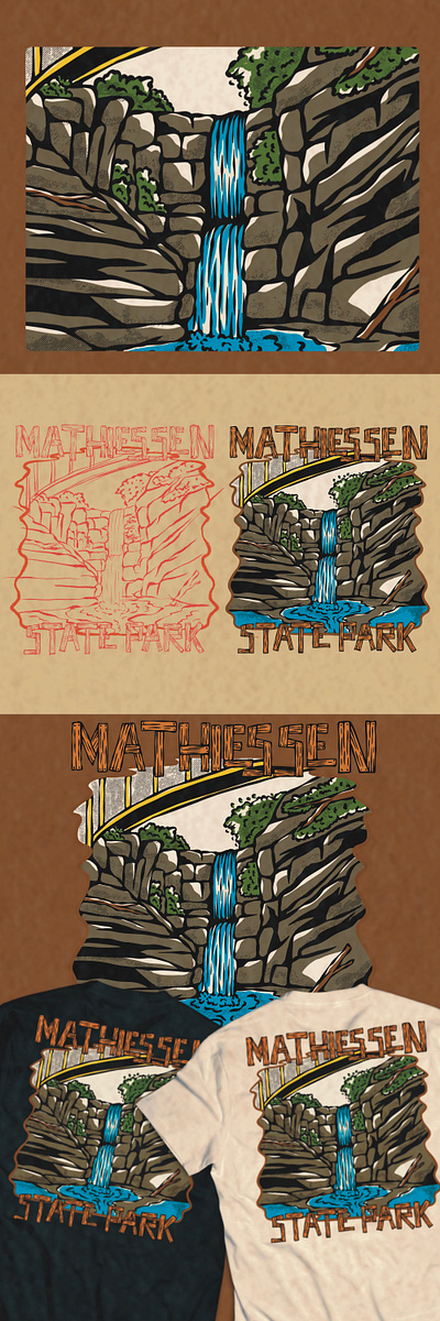 Matiessen Park Tshirt apparel artwork clothing graphic design handdrawn illustration logo outdoor retro tshirtdesign vintage waterfall