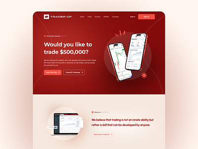 Landing page concept for trading platform about crypto exchange finance homepage invest landing red sapienix trade trader trading ui ux web