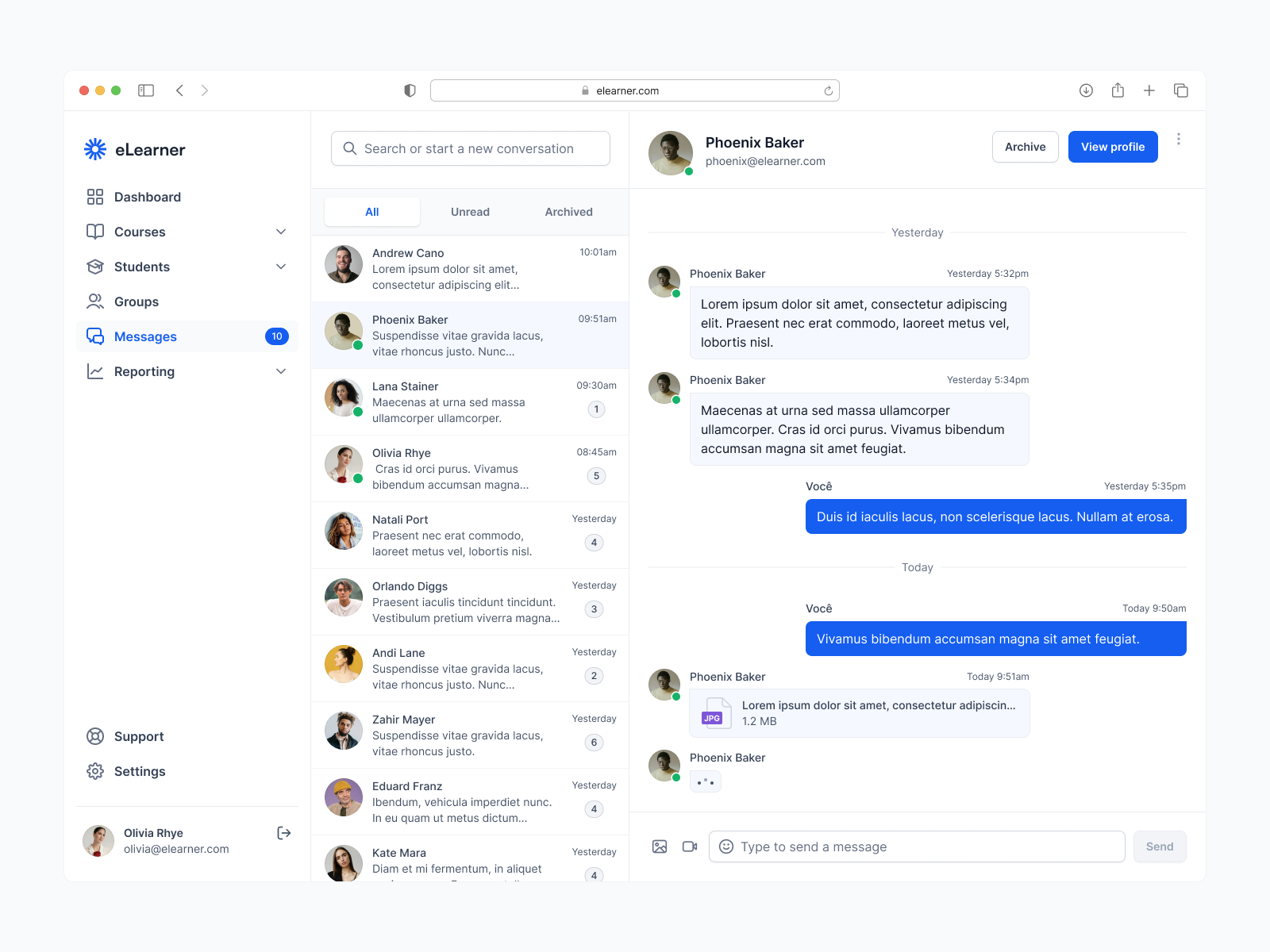 Messages - LMS Dashboard chat control panel dashboard design system figma learning management system lms messages messaging panel ui ui design ui ux untitled ui ux ux design web design