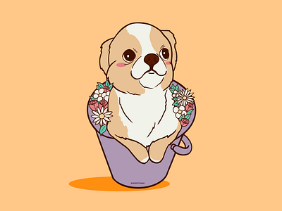 Cute Chihuahua in a Bucket Illustration 2d illustration chihuahua colorful cute art design digital illustration dog illustration flowers illustration vector