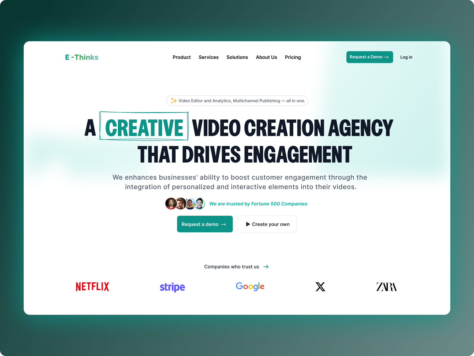 E-Thinks Landing Page Redesign agencylife brandidentity branding brandstorytelling contentcreation creativeagency designtrends digitalexperience digitalmarketing dribbbleshowcase innovationindesign interactivedesign motiongraphics techinnovation ui uiuxdesign videoproduction visualinnovation webdevelopment