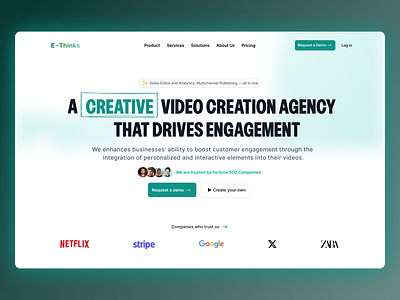 E-Thinks Landing Page Redesign agencylife brandidentity branding brandstorytelling contentcreation creativeagency designtrends digitalexperience digitalmarketing dribbbleshowcase innovationindesign interactivedesign motiongraphics techinnovation ui uiuxdesign videoproduction visualinnovation webdevelopment