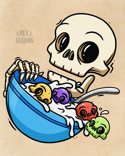Breakfast Time art bowl breakfast cereal character design draw food graphic hungry illustration meal milk skeleton skull tshirt
