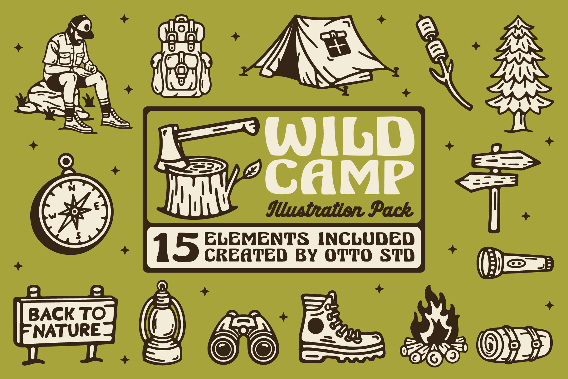 WILD CAMP adventure availabledesign badgedesign camp camping design designforsale illustration illustration pack outdoor pattern tshirtdesign vintage badge vintage design wild wild life