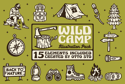 WILD CAMP adventure availabledesign badgedesign camp camping design designforsale illustration illustration pack outdoor pattern tshirtdesign vintage badge vintage design wild wild life