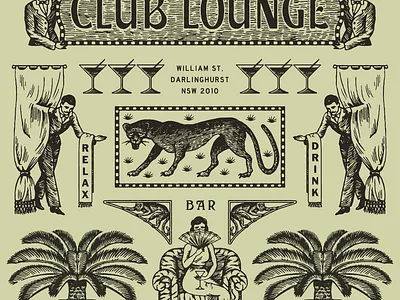 Club Lounge adventure branding graphic design illustration jungle logo panther tattoo travel tropical vintage