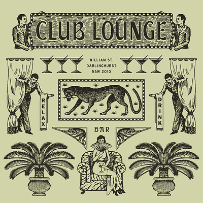 Club Lounge adventure branding graphic design illustration jungle logo panther tattoo travel tropical vintage