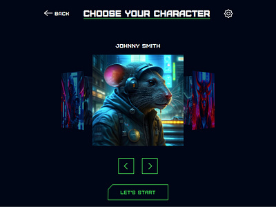 Character selection screen for a web game 3d ai animation characters design game graphic design illustration ui ui design uiux ux design uxui uxui design web design