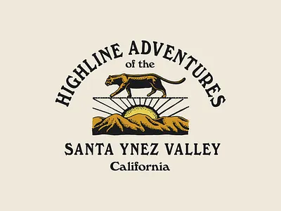 Highline Adventures adventure badge bird branding cat graphic design illustration logo mountains outdoor sports vintage