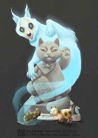 Ghost story : The manekineko(s) cat clip studio paint ghost illustration japanese folklore