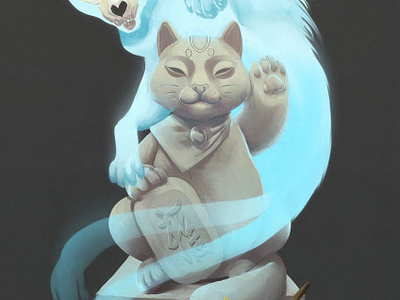 Ghost story : The manekineko(s) cat clip studio paint ghost illustration japanese folklore