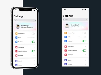 iOS inspired mobile settings page dailyui product design ui design ux design