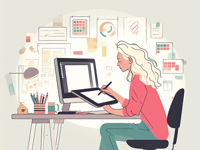 Illustration of a Woman Working 3d animation app branding design designer graphic design illustration logo motion graphics typography ui ux vector visual visual design web design