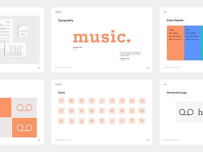 hello demo brand book brand book branding deck demo icons logo music orange record startup stationary tape typography