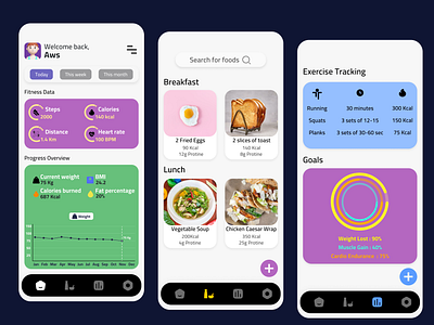 Fitness Tracker App 3d android app components design exercise fitness fitness tracker food graphic design ios minimal modern sport steps tracker tracking ui ui ux user interface