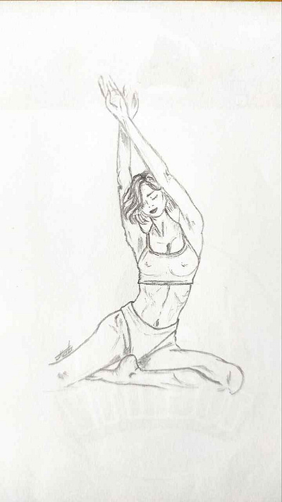 A woman doing yoga art draw pencil sketch sport woman yoga