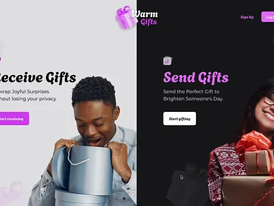 Split landing page exploration - Gift giving & receiving Site. design landing page product design split landing page ui design user interface design ux design visual design