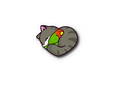 Little kitty & Rosy - love bird heart illustration animal cat collis graphic design illustration kitty parrot rosy