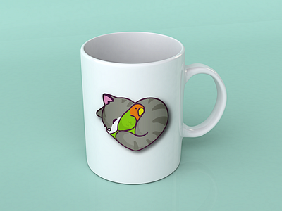 Kitty & Rosy Cup cover cat cup cupdesign graphic design heart kitty parrot