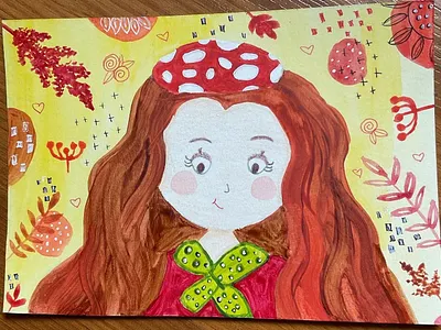 Fall girl with mushroom hat art artist colored pencils dtiys illustration watercolors watercolour