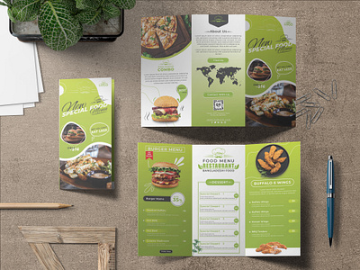 Food Menu Trifold Brochure Design Template brochure design desktop dtp food graphic menu print design promotion publishing restaurant template template design trifold