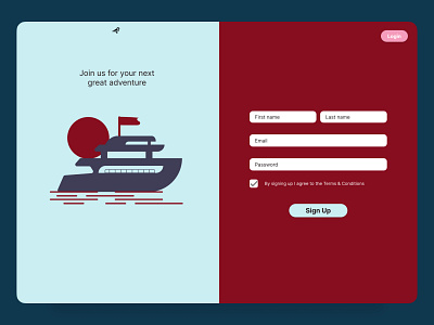Daily UI #001 app design blue daily ui daily ui 001 daily ui challenge minimalistic nautical nautical design nicole franq red red and blue saas sign up sign up page ui design yacht