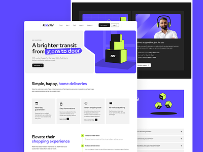 Koorier - A brighter transit from store to door bold branding clean cool courier delivery design fulfilment graphic design homepage koorier landing page logistics mail transit ui user experience ux web design website