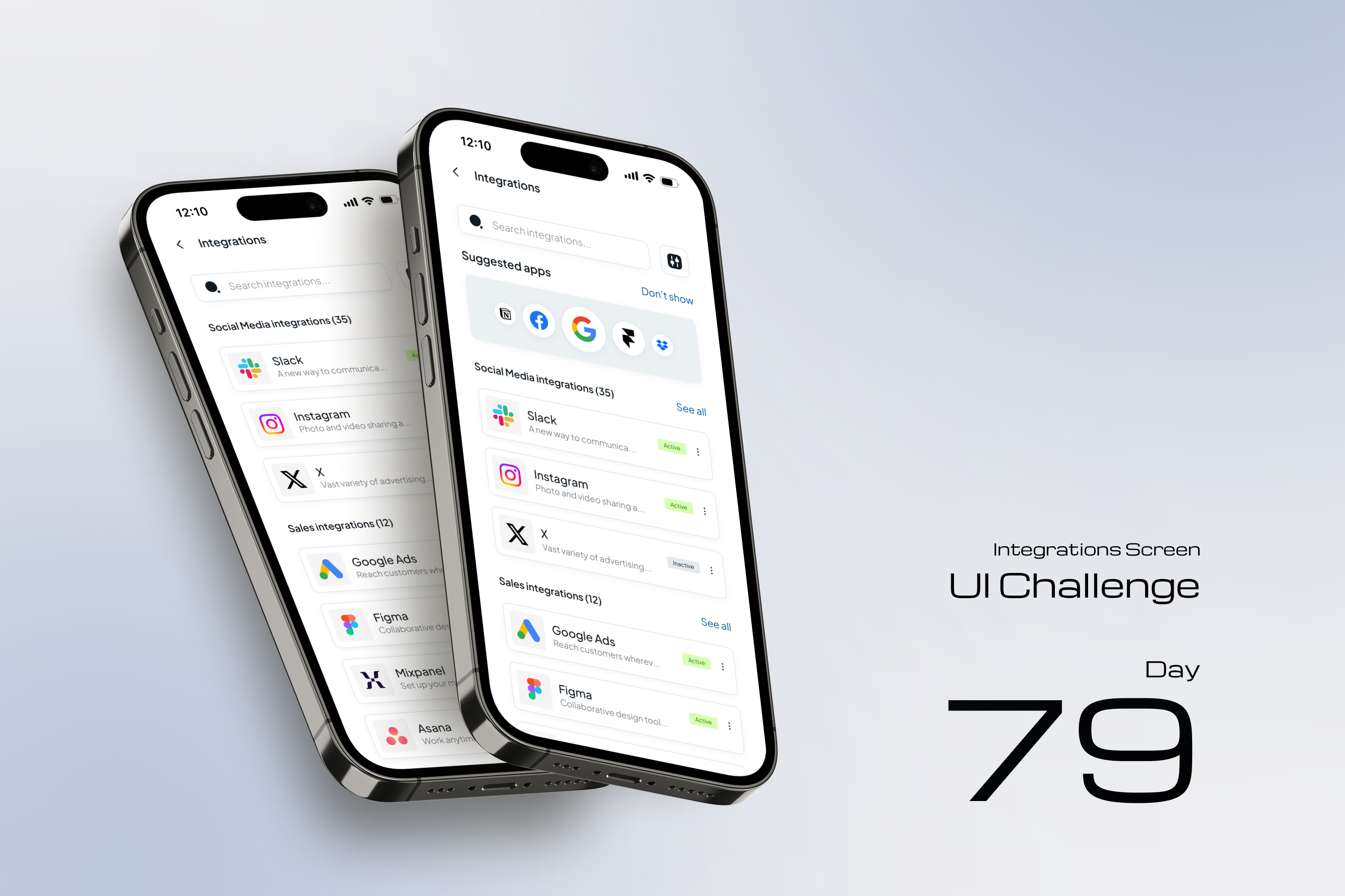Integrations Screen advertisement app design figma figma design goodle instagram integration screen integrations interface design mobile mobile design mobile screen promotion sales sales integrations slack social media social media integrations ui ui design