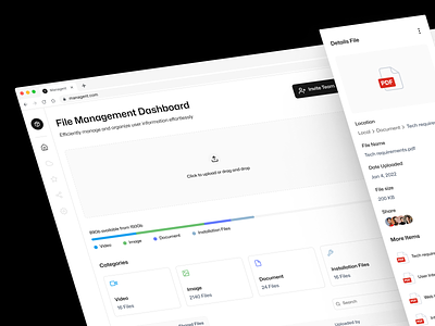 Managent - File Management Dashboard archive cloud storage dashboard dashboard design document drive file file management file management system file sharing files memory minimalist share sharing storage upload web web page website